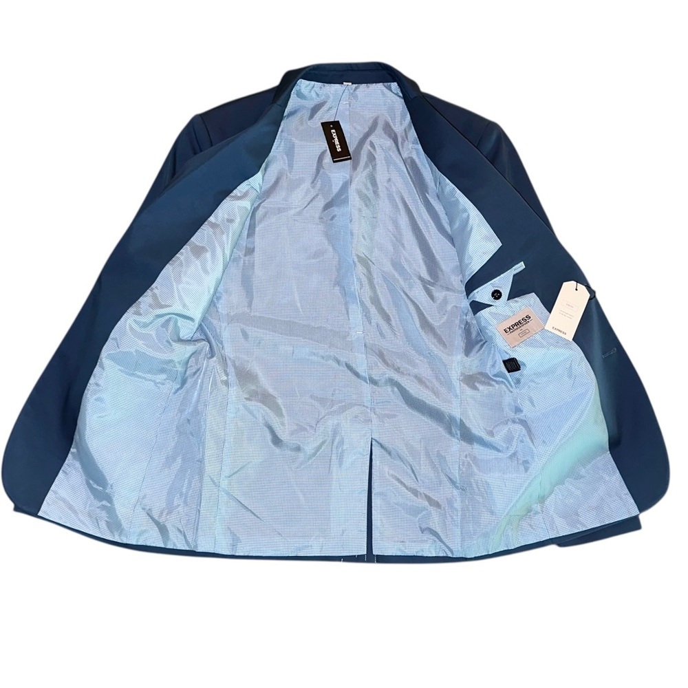 NEW ~ EXPRESS Men’s Blue Fitted Cotton-Blend Photographer Suit Jacket ~ Size 36R - Picture 3 of 15